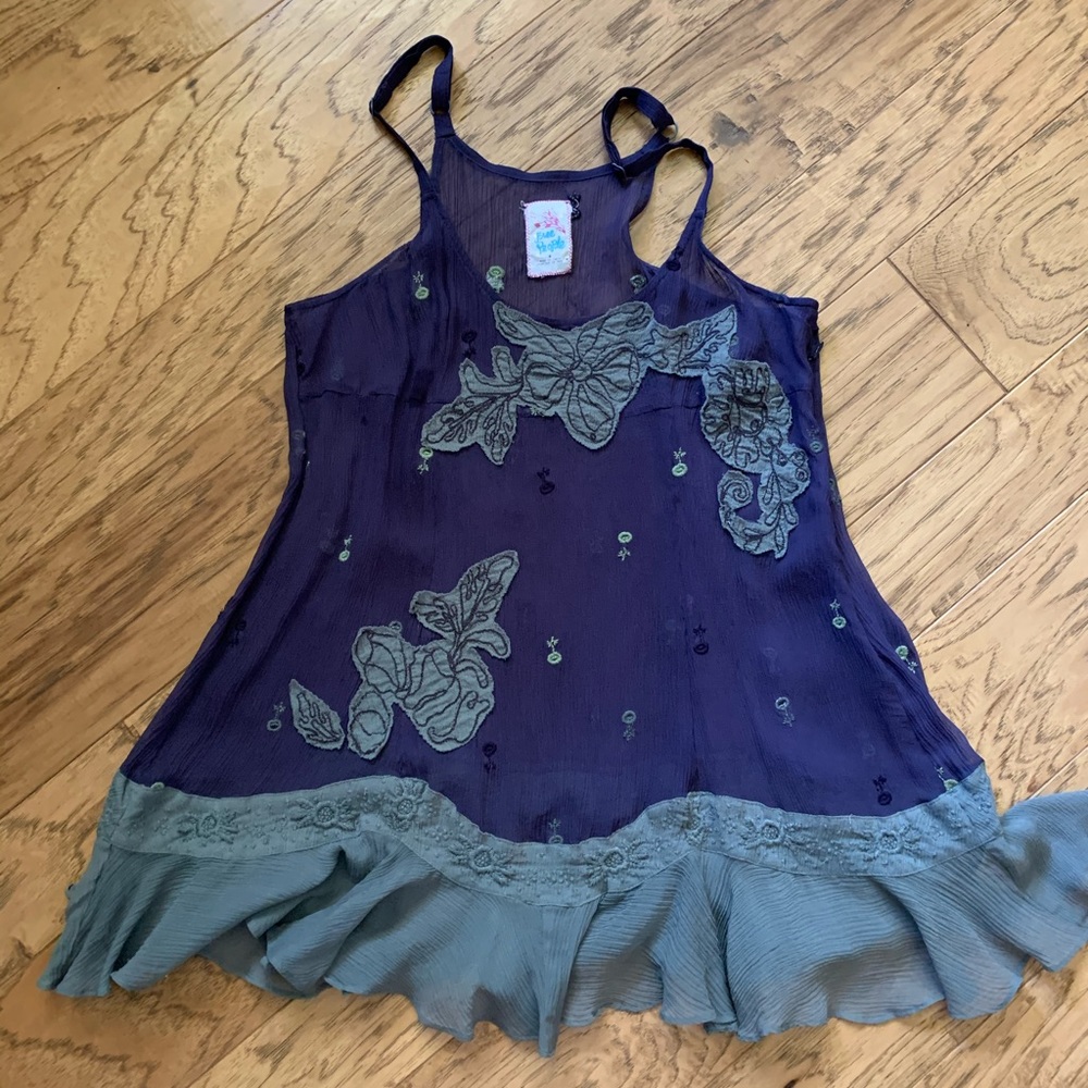 Free People Purple Sheer Ruffle Tank Size 6